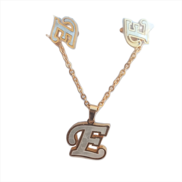 Letras Set Collar Dije Aretes Acero Inox Blanco Abecedario