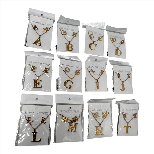 Bisuteria Letra Kit Cadena Dije Aretes Acero inox Abc Colores