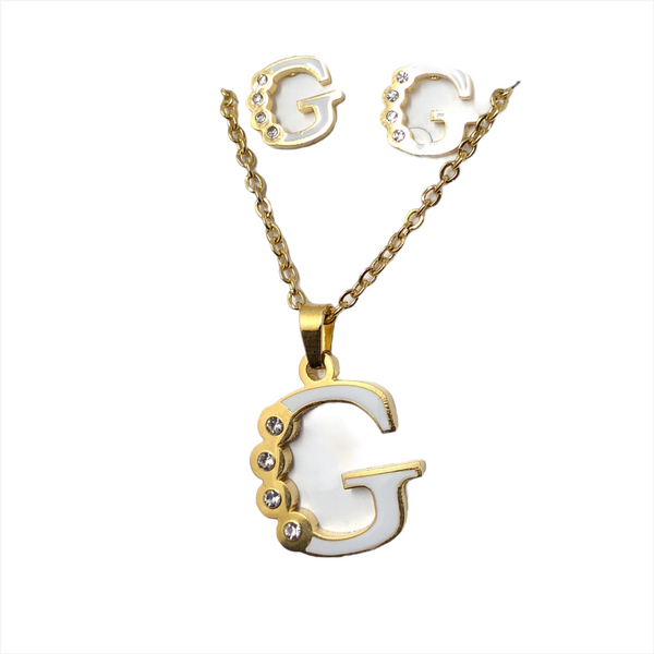 Bisuteria Letra Kit Cadena Dije Aretes Acero inox Abc Colores