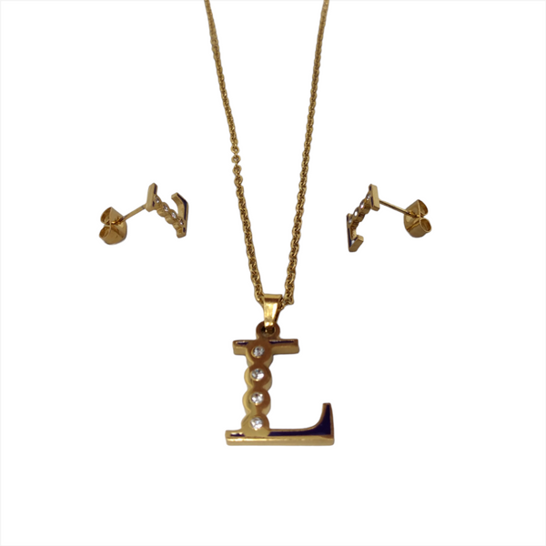 Bisuteria Letra Kit Cadena Dije Aretes Acero inox Abc Colores