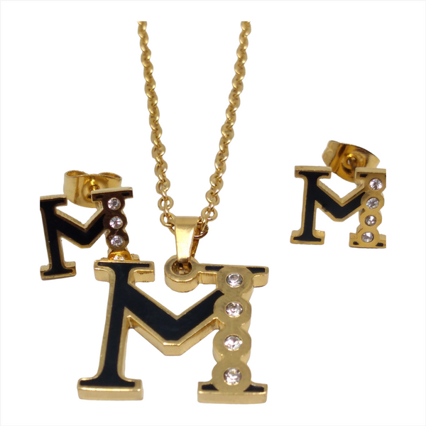 Bisuteria Letra Kit Cadena Dije Aretes Acero inox Abc Colores