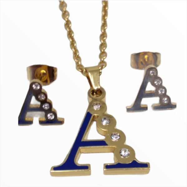 Bisuteria Letra Kit Cadena Dije Aretes Acero inox Abc Colores