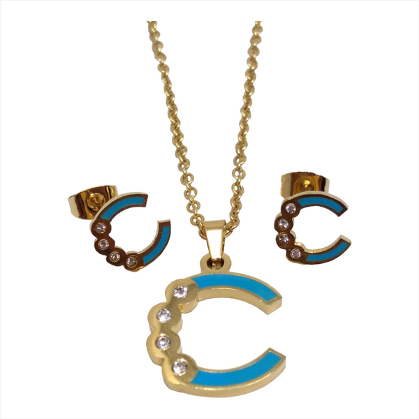 Bisuteria Letra Kit Cadena Dije Aretes Acero inox Abc Colores