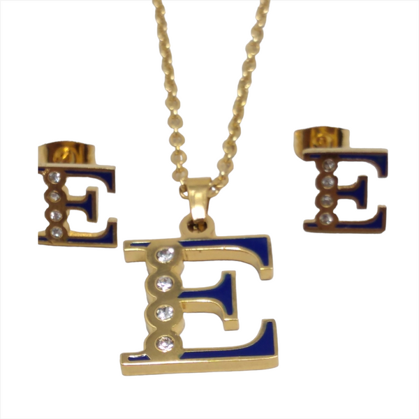 Bisuteria Letra Kit Cadena Dije Aretes Acero inox Abc Colores