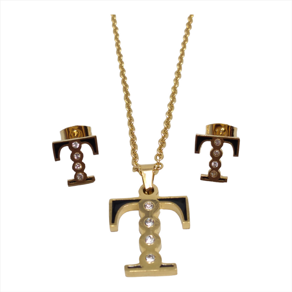 Bisuteria Letra Kit Cadena Dije Aretes Acero inox Abc Colores