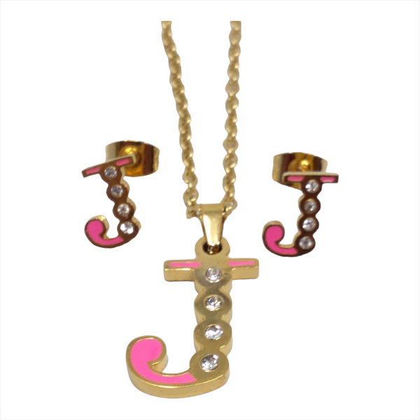 Bisuteria Letra Kit Cadena Dije Aretes Acero inox Abc Colores