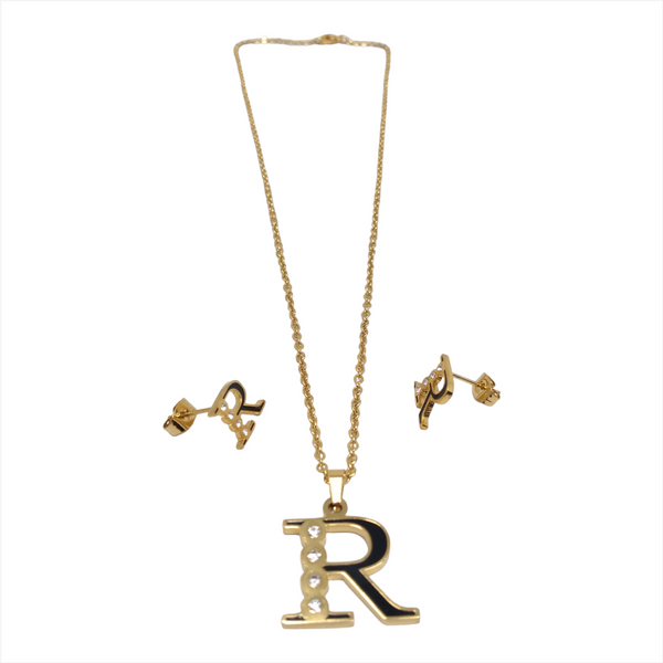 Bisuteria Letra Kit Cadena Dije Aretes Acero inox Abc Colores