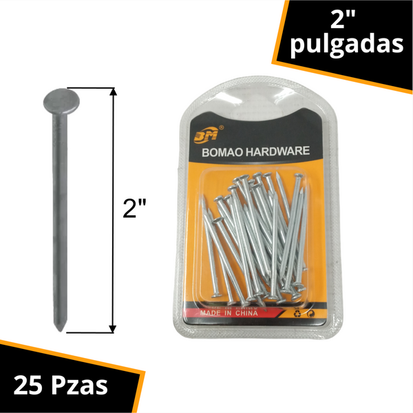 Blister con 25 Pzas de clavos  Galvanizados Bomao Hardware 2 pulgadas