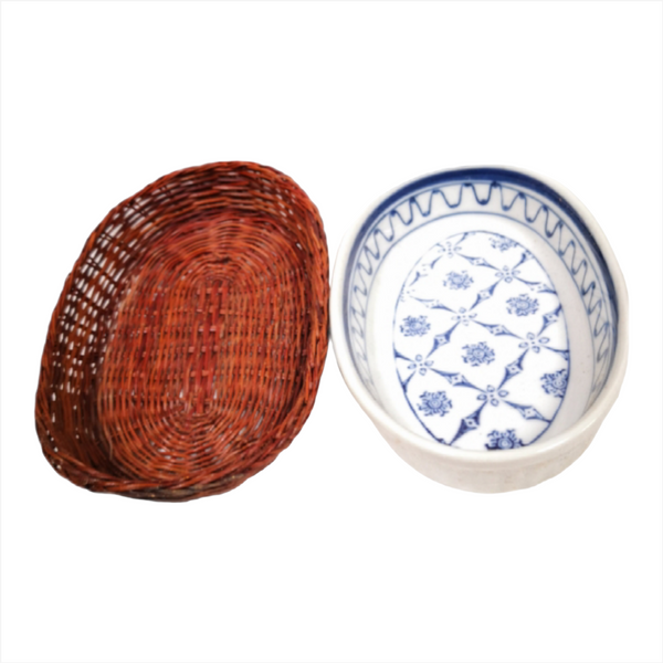 PLATO PARA MICROONDAS DE PORCELANA + CANASTA MIMBRE