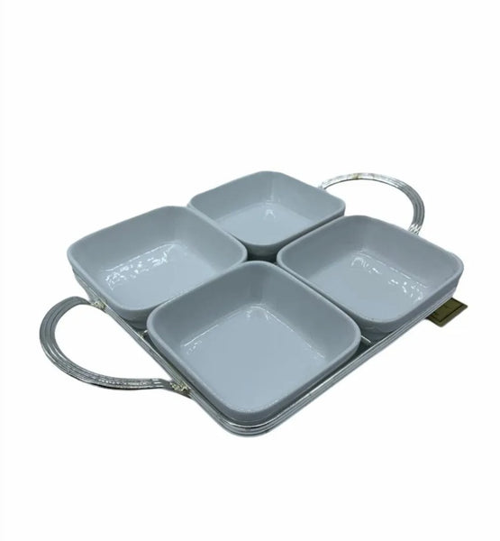 Botanero salsero Ceramica Charola Con Hoja De Plata