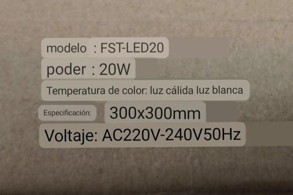 Panel luz led 30x30 ultrafino FBS-SY-16 20w 120V