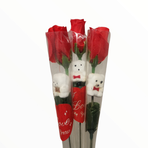 Rosas San Valentin Con Osito Decorativo Paquete 10 Pzas