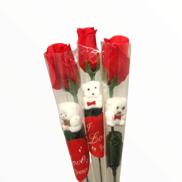 Rosas San Valentin Con Osito Decorativo Paquete 10 Pzas
