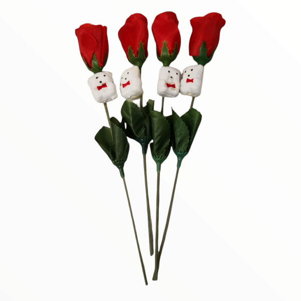 Rosas San Valentin Con Osito Decorativo Paquete 10 Pzas