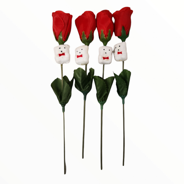 Rosas San Valentin Con Osito Decorativo Paquete 10 Pzas