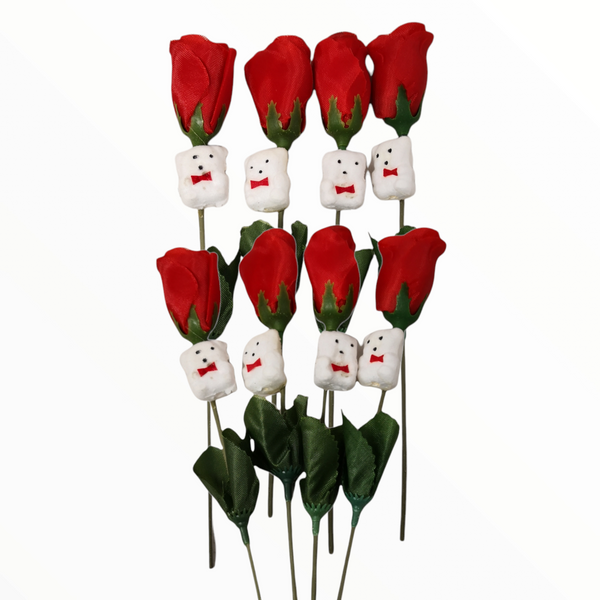 Rosas San Valentin Con Osito Decorativo Paquete 10 Pzas