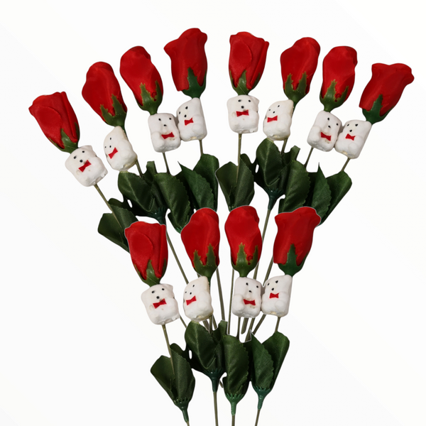 Rosas San Valentin Con Osito Decorativo Paquete 10 Pzas
