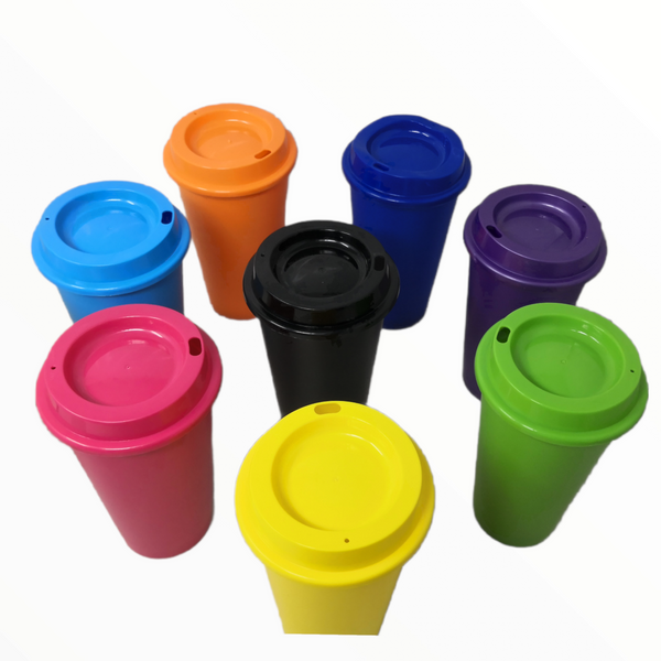 Vaso con Tapa Reusable Café 16oz Plastico Colores Pack 50