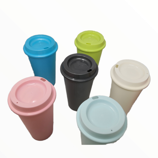 Vaso con Tapa Reusable Café 16oz Plastico Colores Pack 50