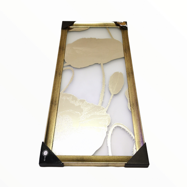 Cuadro Decorativo Flores Dorado Cristal Con Marco 64x28 Cms