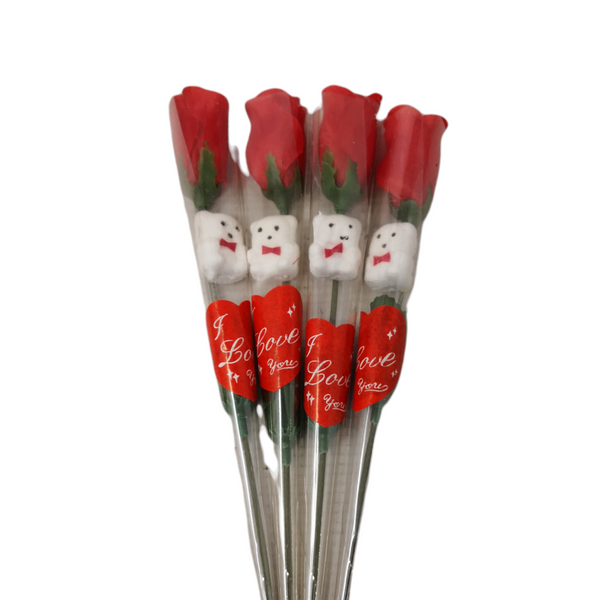 Rosas San Valentin Con Osito Decorativo Paquete 10 Pzas