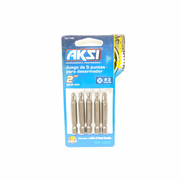 Juego De 5 Puntas Para Desarmador De Cruz Aski 2” Modelo 114002