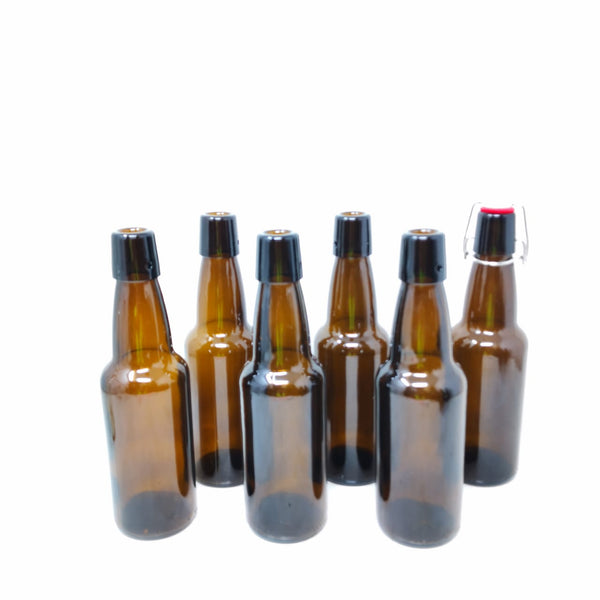 6 Botellas De Vidrio Ambar +  Tapón Mecánico 500ml