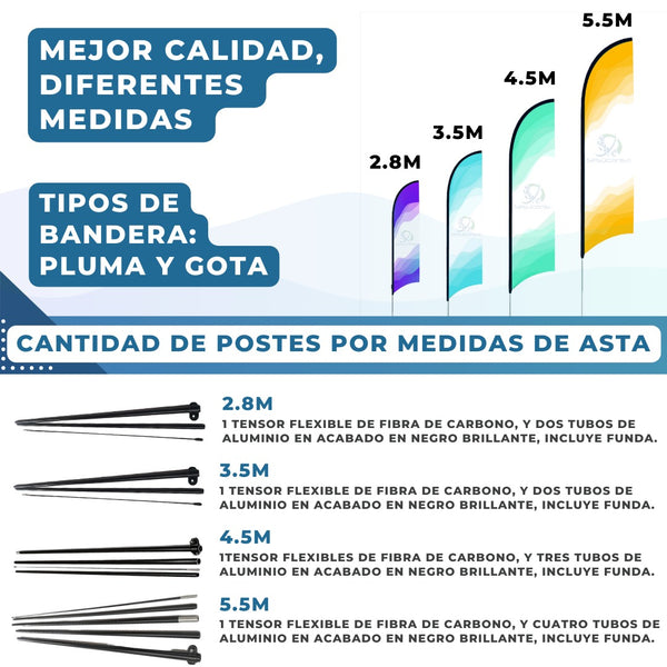 Asta de bandera 3.5m + base estaca