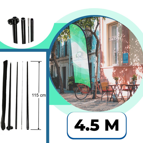 Asta de bandera 4.5m+ base cruceta+ pivote giratorio premium