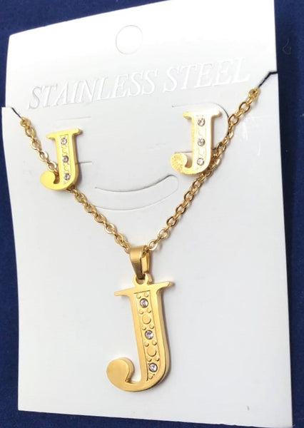 Bisutería Letra Set Cadena Dije Aretes Acero Inox Abecedario