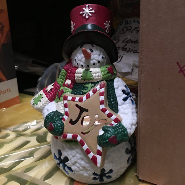 Figura Decorativa Cerámica Muñeco De Nieve Medidas 19 Cm